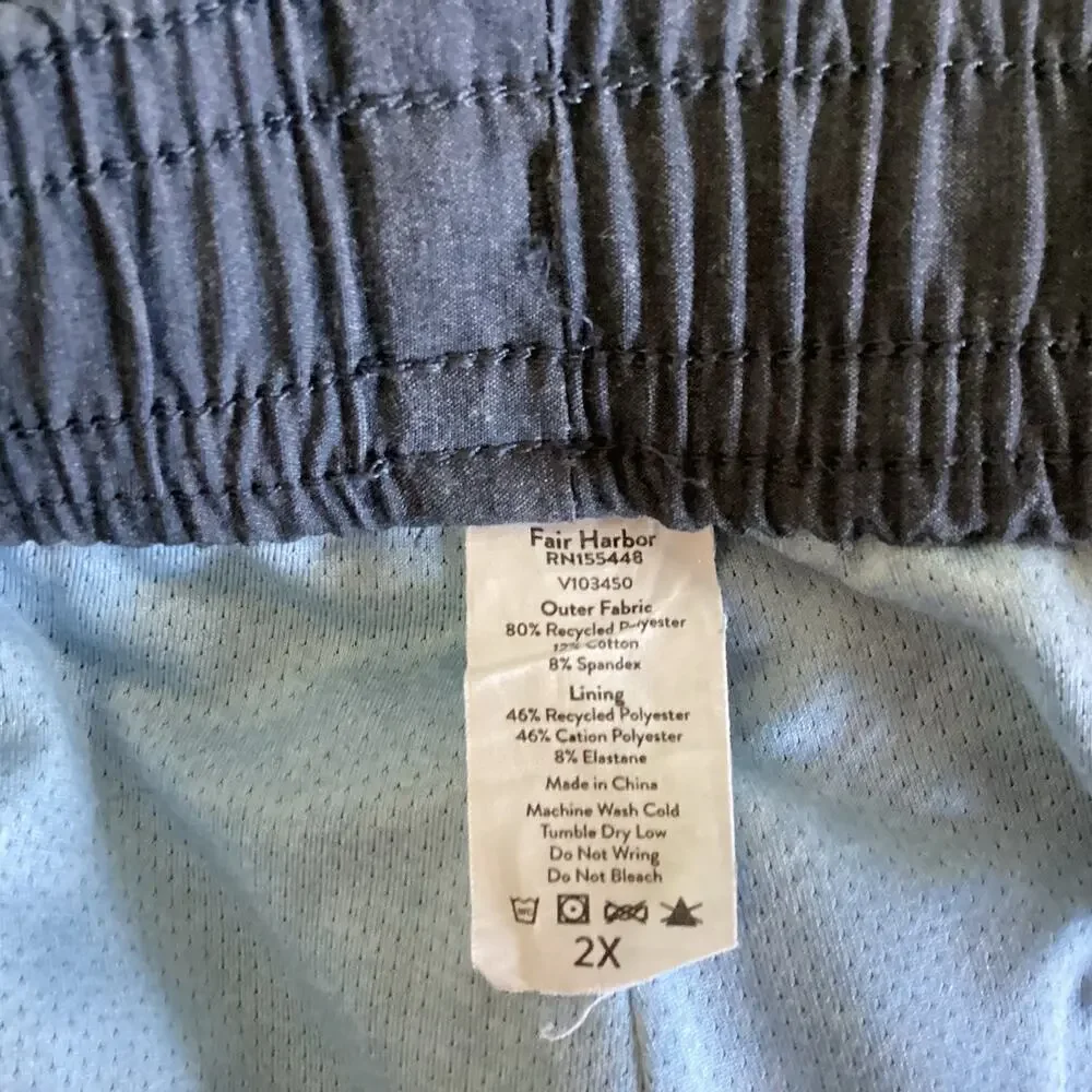 Fair Harbor Men's Shorts XXL Blue Swim Trunks Bayberry Drawstring Built In Liner